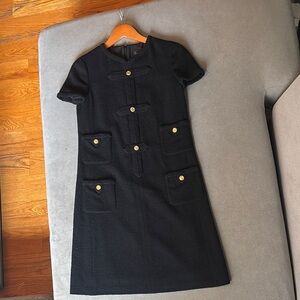 Chanel Vintage Black Wool Tweed Dress with Gold CC Buttons Y2K - Karl Lagerfeld